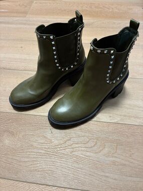 BCBG Olive Green Studded Chelsea Booties - Women's Stylish Ankle Boots